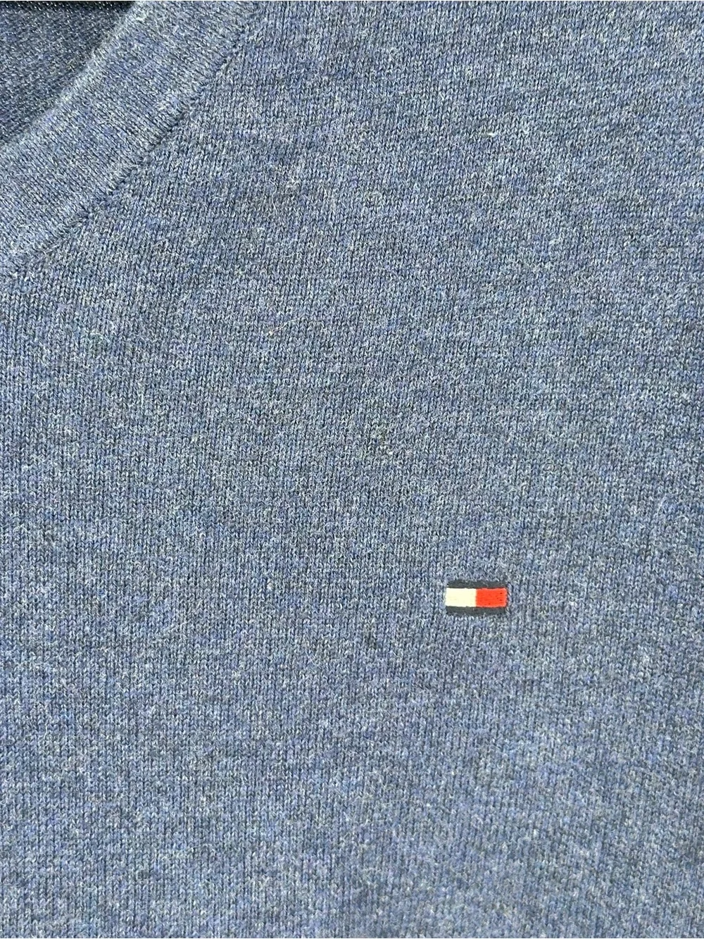 Meme Large Tommy Hilfiger Men's V-Neck Heather Navy Sweater 100% Cotton